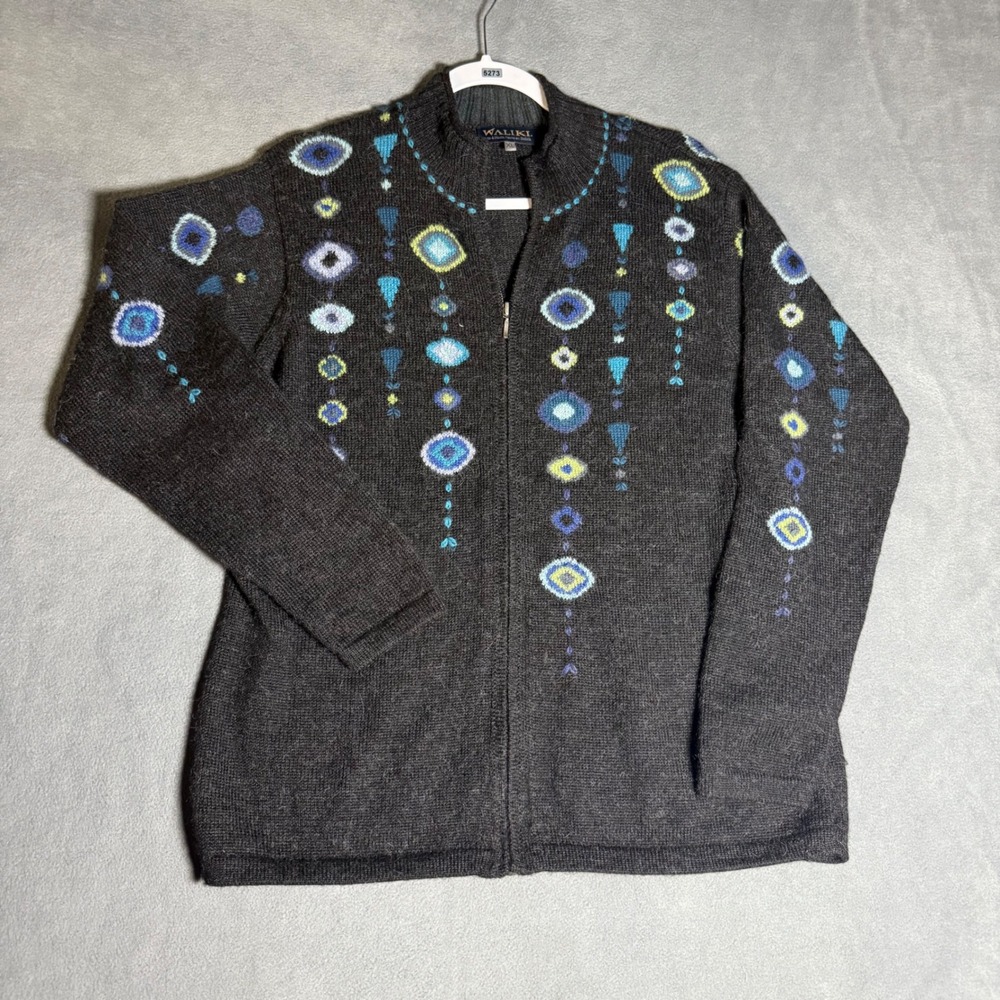 Alpaca Wool Zip Sweater Womens XL Geometric Pattern Peru Full Zip